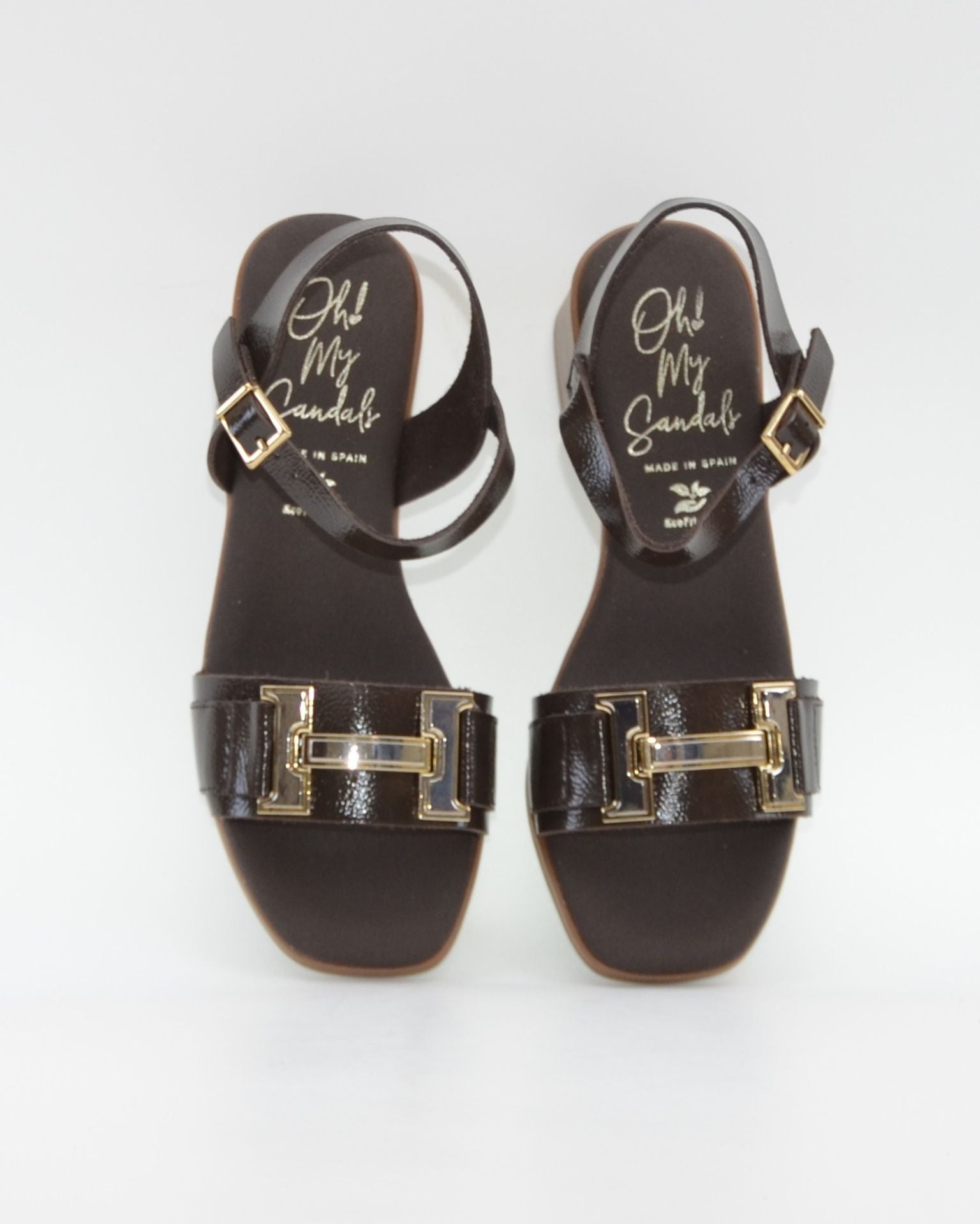 SANDALIA MUJER CHAROL MARRON TACON BAJO PLANTA DE GEL OH MY SANDALS 5981