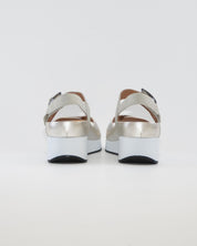 SANDALIA CUÑA PLANTILLA EXTRAIBLE MUJER TRES VELCROS ANCHO ESPECIAL COLOR VERDE Y PLATA PIE SANTO 260382 CAVA