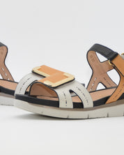SANDALIA PLANA MUJER STONEFLY DOS VELCROS COMBI CAMEL BLANCO Y NEGRO
