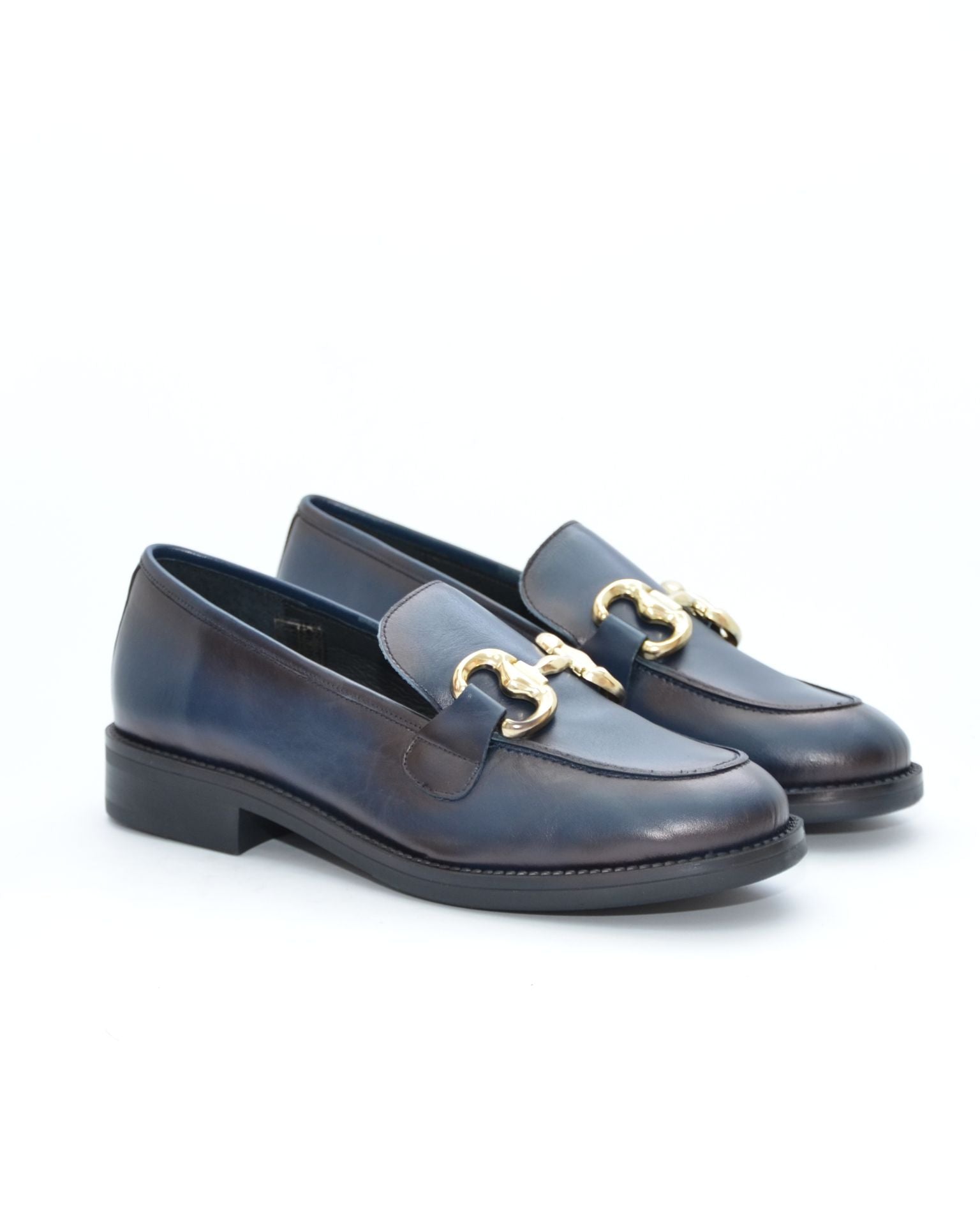 MOCASINES MUJER AZUL MARINO ESTRIBO DORADO