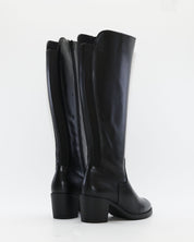 BOTA ALTA MUJER TACON ANCHO CON ELASTICOS PIEL COLOR NEGRO KAOLA 8825