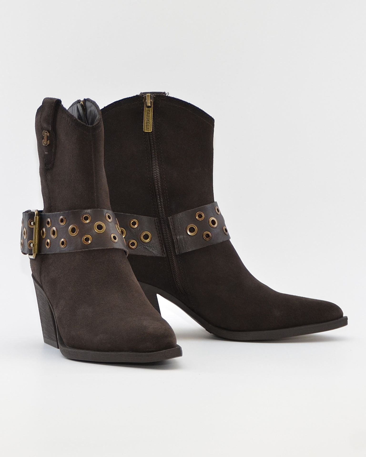 BOTÍN COWBOY MUJER MARRON CHOCOLATE HEBILLA Y TALLAS BRONCE CARMELA 164132