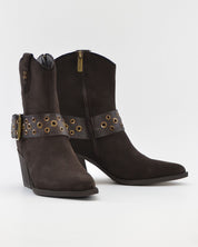 BOTÍN COWBOY MUJER MARRON CHOCOLATE HEBILLA Y TALLAS BRONCE CARMELA 164132