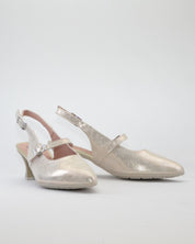 ZAPATO SALON MUJER DORADO TALON DESTALONADO Y HEBILLA PITILLOS 11183