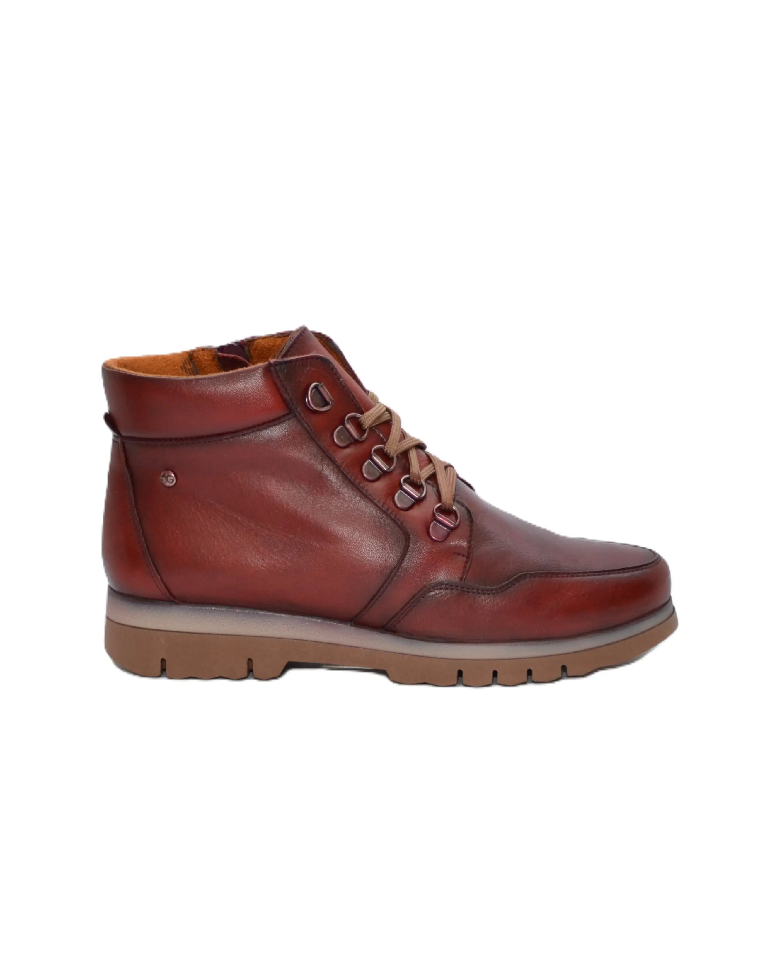 BOTINES DE MUJER EN COLOR BURDEOS PLANOS CON CORDONES