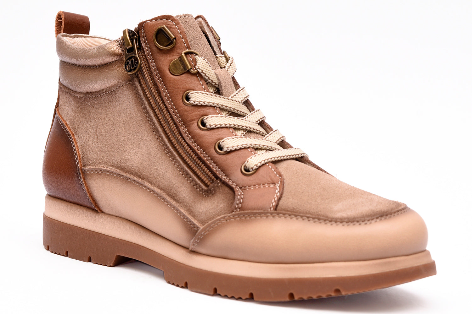 BOTIN DEPORTIVO MUJER CORDONES Y CREMALLERA TAUPE L-4460