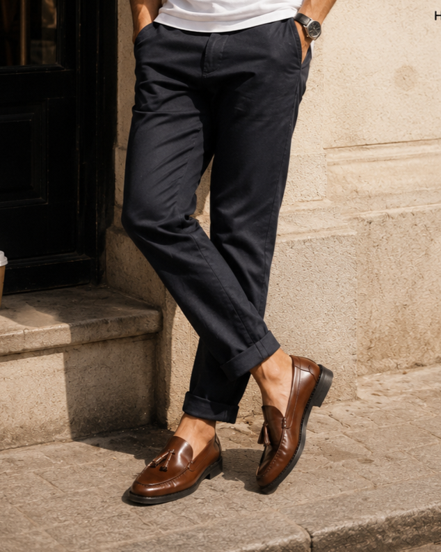 ZAPATO MOCASIN HOMBRE COSIDO A MANO CUERO BORLAS 101 PISO DE GOMA