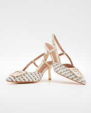 ZAPATO FIESTA MUJER TEJIDO BLANCO ADORNO METÁLICO CAYETANO 56022