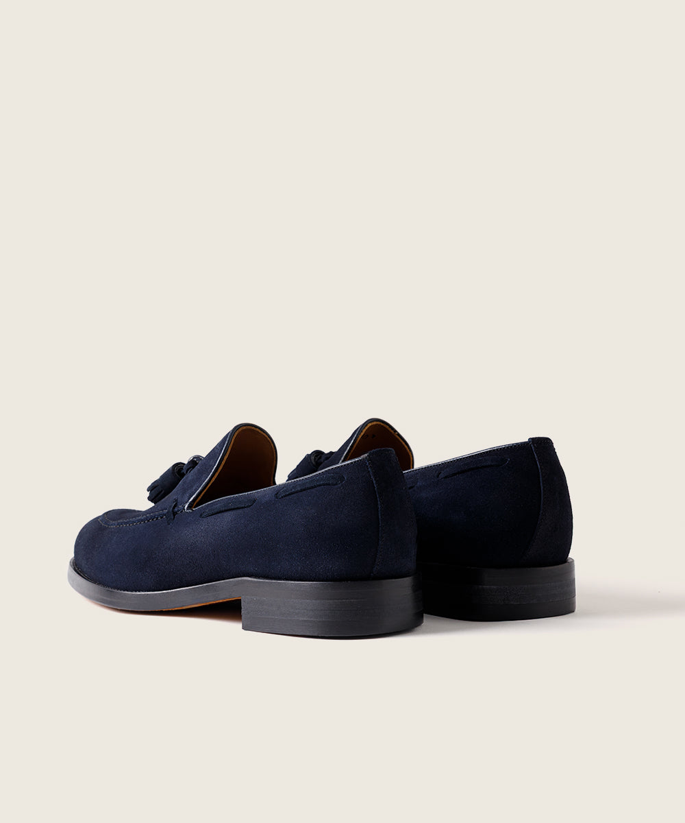 ZAPATO HOMBRE BORLAS TASSEL SERRAJE AZUL MARINO SUELA DE CUERO