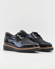 ZAPATO CASUAL MUJER PITILLOS CORDON PLANTILLA EXTRAIBLE 11555 CHAROL NEGRO