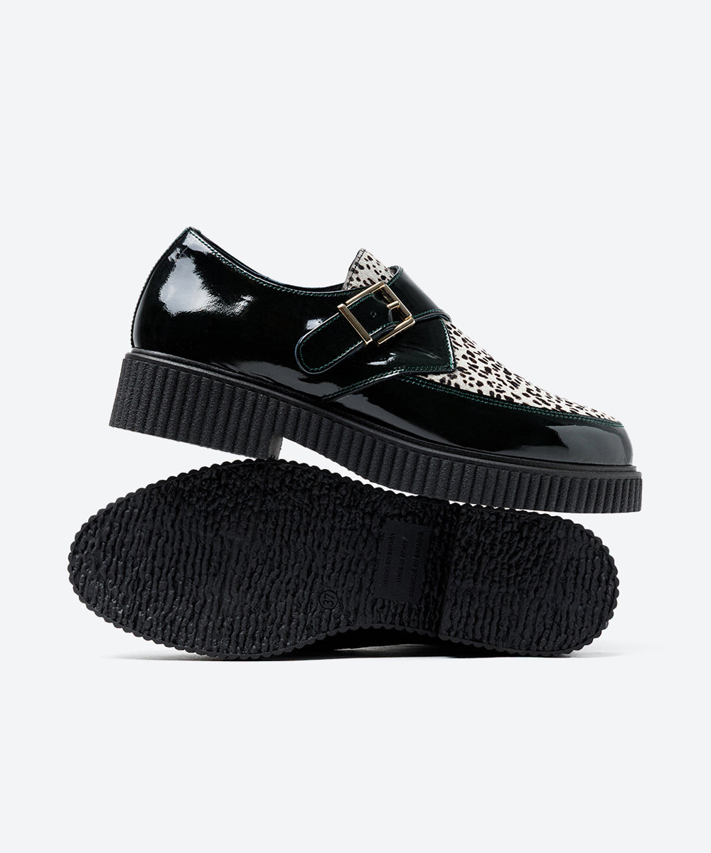 ZAPATO MUJER HEBILLA CHAROL VERDE ANIMAL PRINT LACOMBA CROSSANDRA