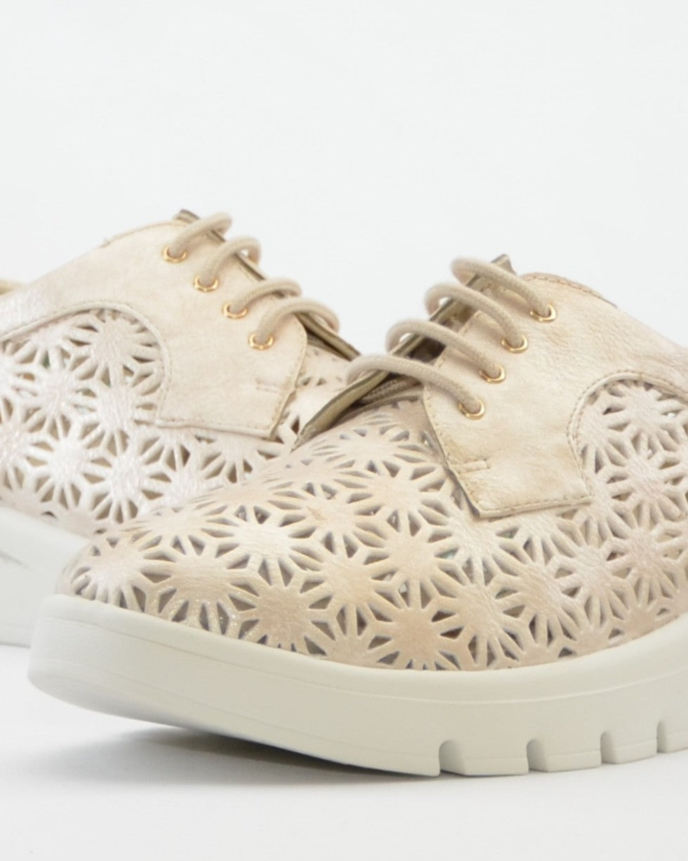 ZAPATO CASUAL MUJER CON CORDONES PITILLOS 11091 DORADO PLANTILLA EXTRAÍBLE