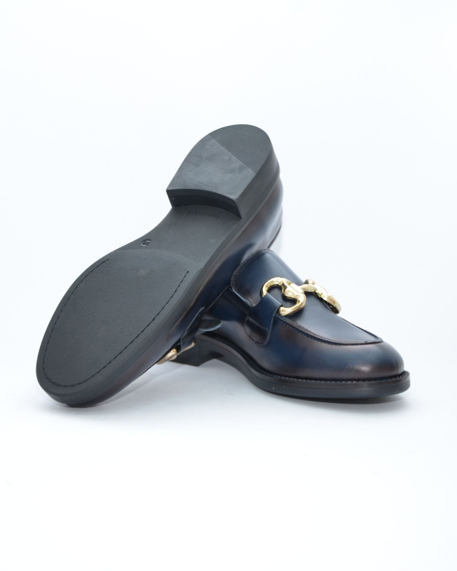 MOCASINES MUJER AZUL MARINO ESTRIBO DORADO