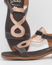 SANDALIA MUJER TACON BAJO COMBI MARRON DORADO PLANTA DE GEL OH MY SANDALS 5893
