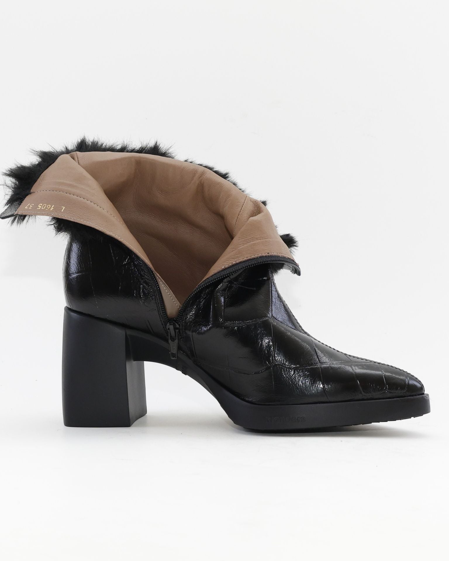 BOTIN TACON MUJER PIEL COCO COLOR NEGRO CON PELO WONDERS L-1605 MISOURI