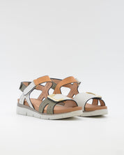 SANDALIA PLANA MUJER STONEFLY DOS VELCROS COMBI OLIVA CUERO BLANCO 220834 BSE