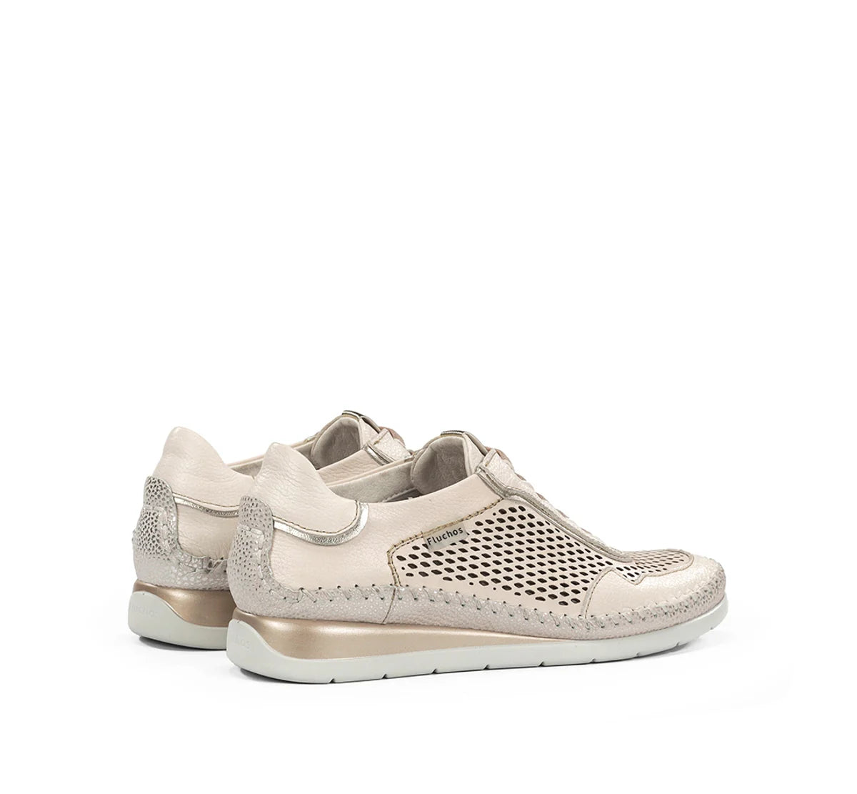 ZAPATO FLUCHOS MUJER COLOR BLANCO ROTO CON ELASTICOS METALIZADOS FLUCHOS SELLA F2143 RAW