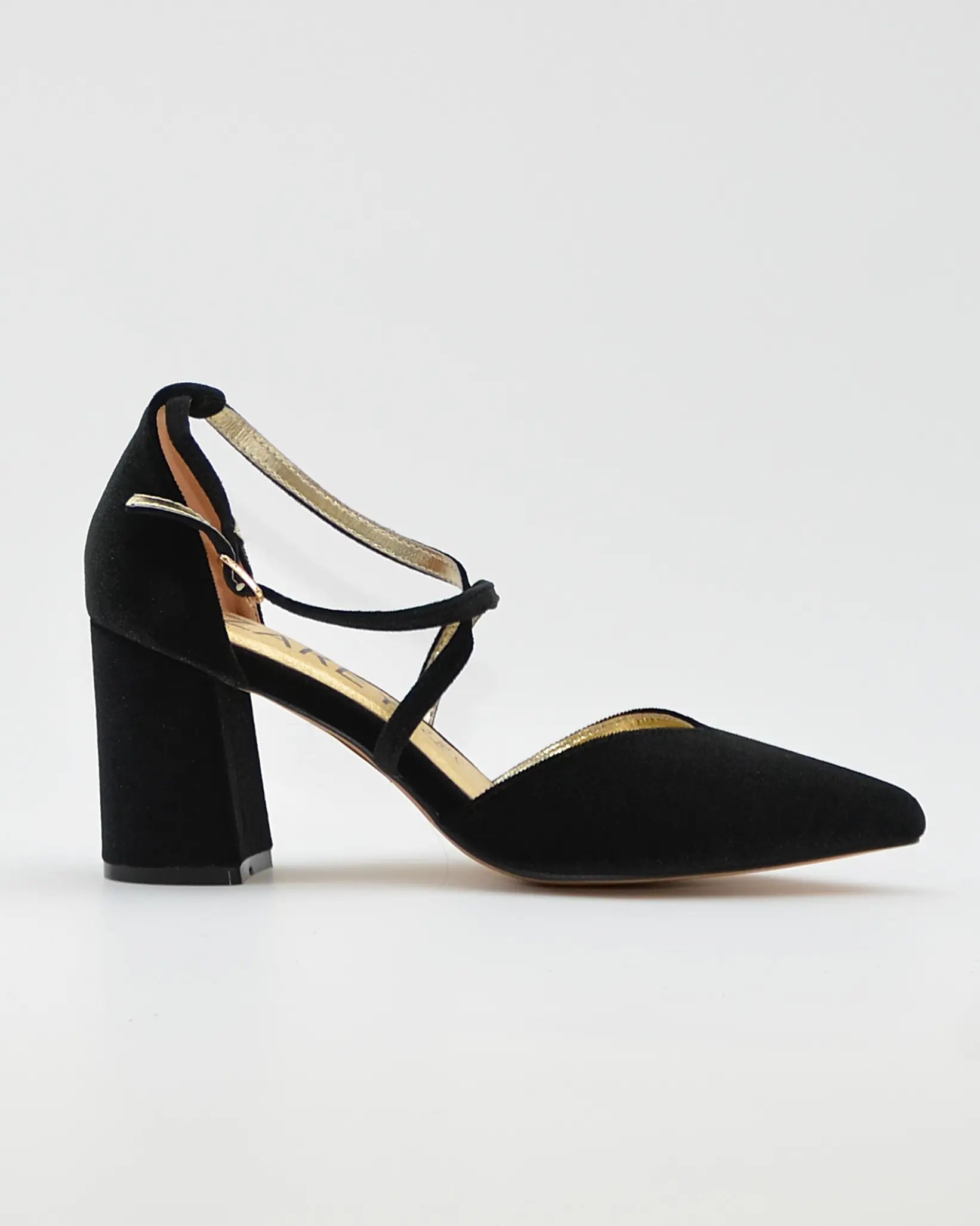 ZAPATO SALÓN MUJER COLOR TERCIOPELO NEGRO TACÓN ANCHO Y TIRAS AZAREY 459M066