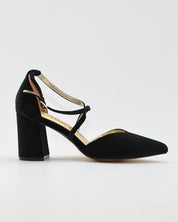 ZAPATO SALÓN MUJER COLOR TERCIOPELO NEGRO TACÓN ANCHO Y TIRAS AZAREY 459M066