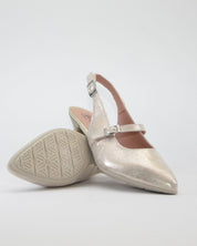 ZAPATO SALON MUJER DORADO TALON DESTALONADO Y HEBILLA PITILLOS 11183