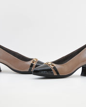 ZAPATO SALON PITILLOS COMBINADO TOPO NEGRO CON ADORNO DORADO 11682