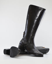 BOTA ALTA MUJER PIEL TACON BAJO COLOR NEGRO CON ELASTICO Y CREMALLERA REGARDE LE CIEL  JOLENE 22 NEGRO