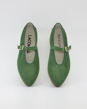 MERCEDITAS DE PIEL COLOR VERDE CON CORREA Y HEBILLA LACOMBA SALVIA