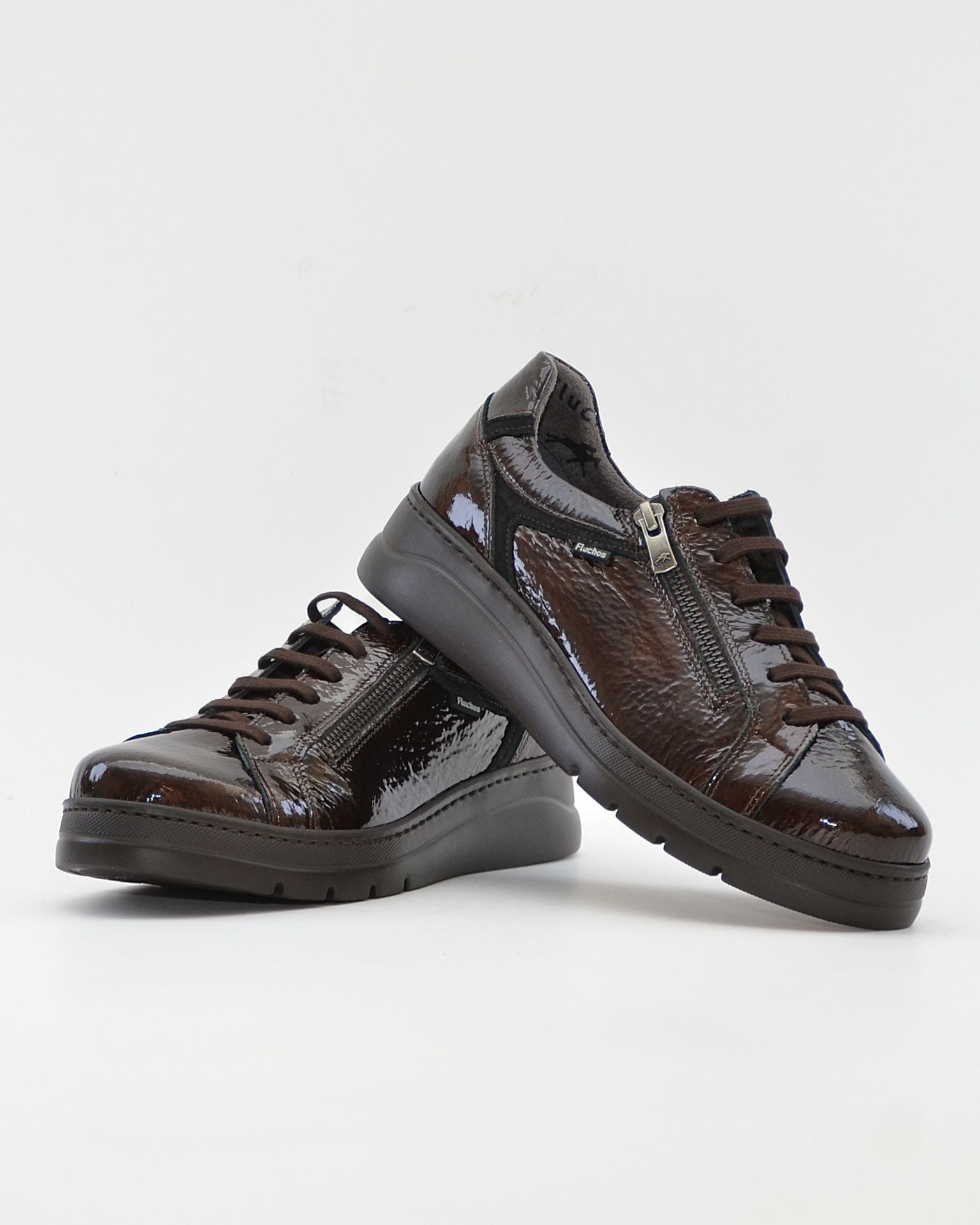ZAPATO CASUAL MUJER PLANO FLUCHOS POMPASF1666 CHAROL CAFÉ