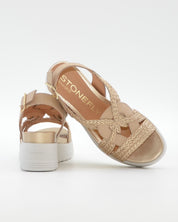 SANDALIA PLANA MUJER STONEFLY TRENZADA ORO Y BEIGE