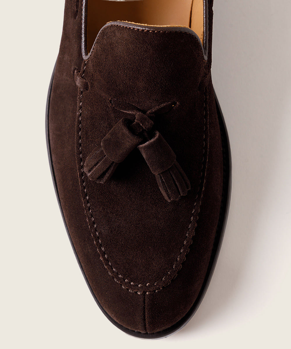 ZAPATO HOMBRE BORLAS TASSEL SERRAJE MARRON SUELA DE CUERO