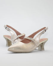 ZAPATO SALON MUJER DORADO TALON DESTALONADO Y HEBILLA PITILLOS 11183