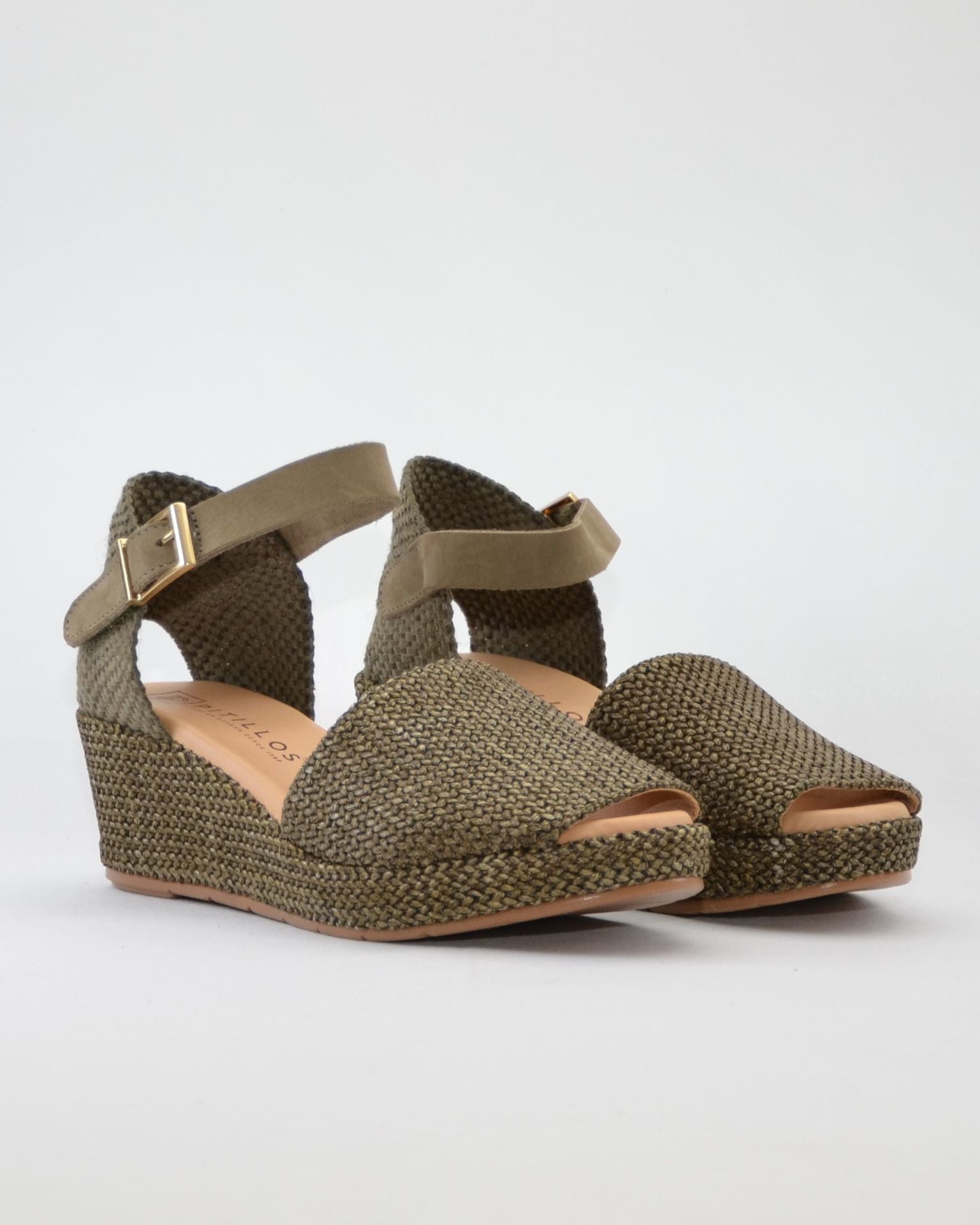 SANDALIA CON CUÑA MUJER PLANTA ACOLCHADA RAFIA KAKI PITILLOS 11260