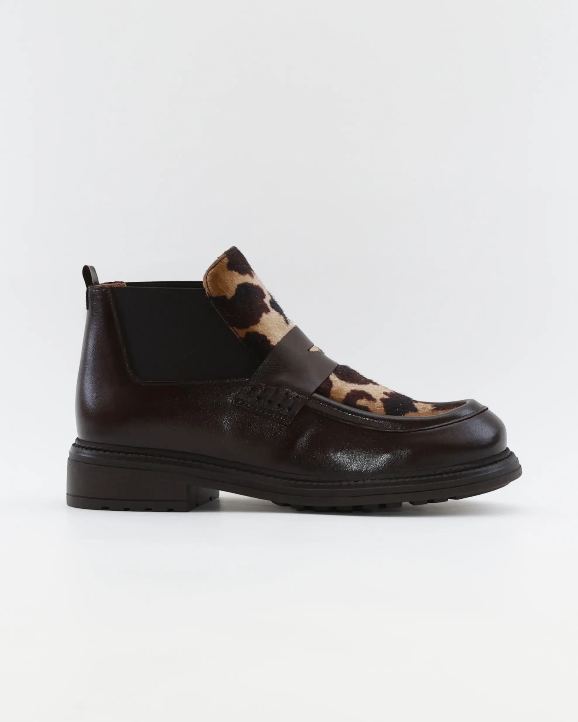 BOTIN CHELSEA MUJER PIEL MARRON CON ANIMAL PRINT LACOMBA BASIL