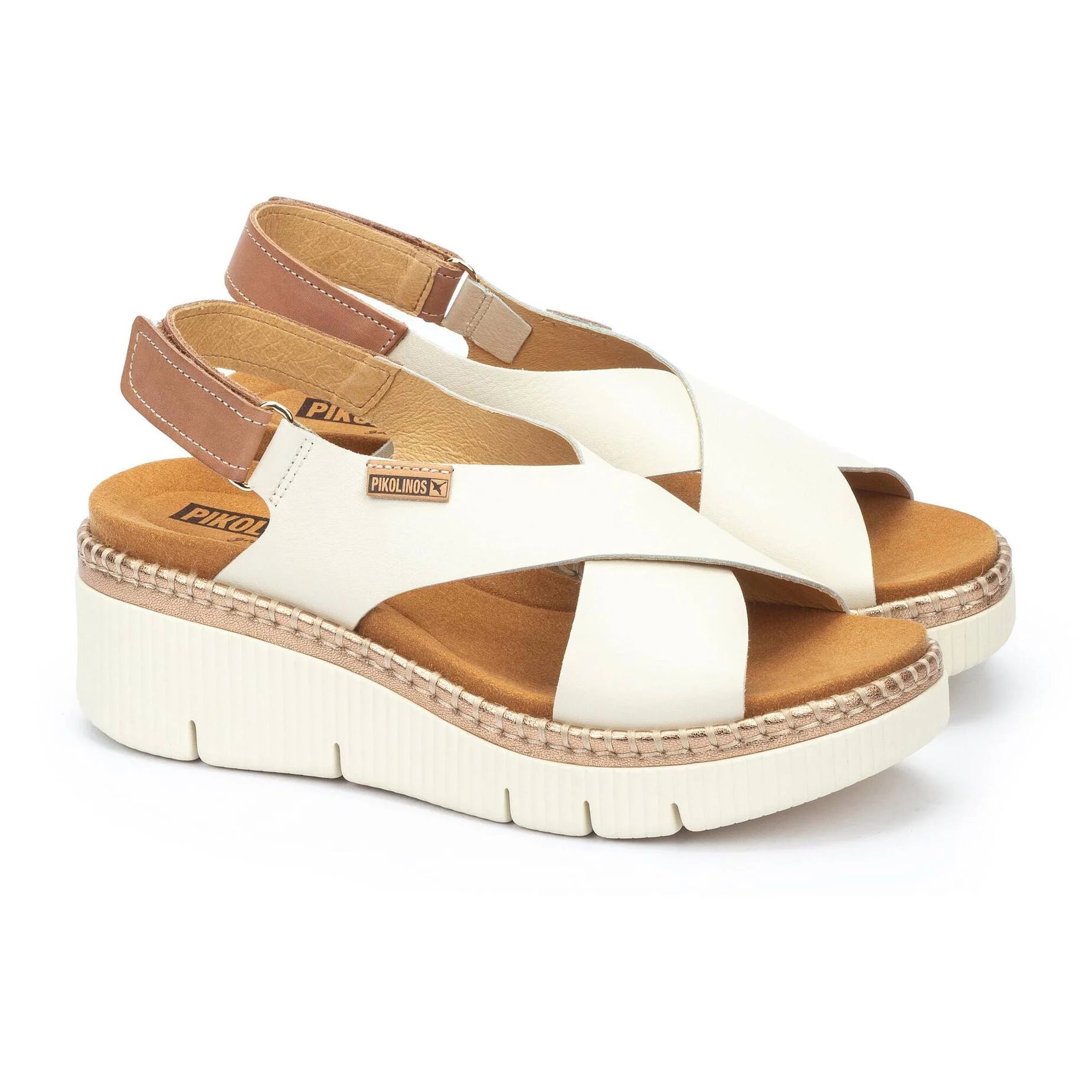 SANDALIA MUJER TIRAS CRUZADAS COLOR BLANCO ROTO PIKOLINOS W0K-0606C1 NATA
