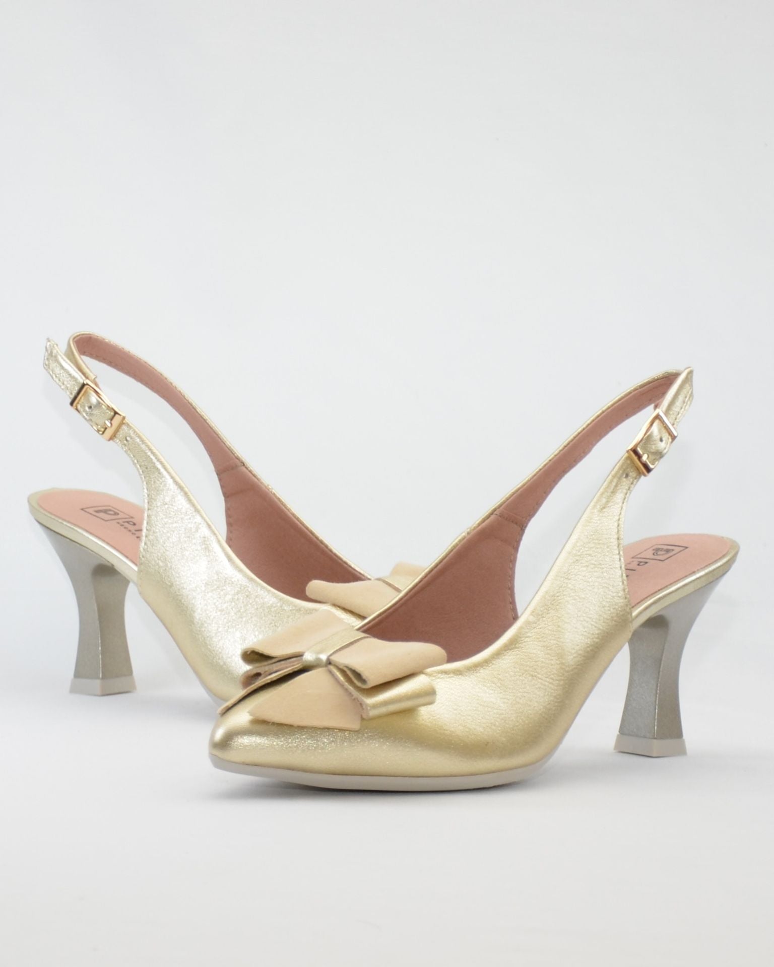 ZAPATO SALON DESTALONADO COLOR DORADO ADORNO LAZO PITILLOS 11191 ORO