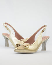 ZAPATO SALON DESTALONADO COLOR DORADO ADORNO LAZO PITILLOS 11191 ORO