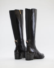 BOTA ALTA MUJER PIEL TACON BAJO COLOR NEGRO CON ELASTICO Y CREMALLERA REGARDE LE CIEL  JOLENE 22 NEGRO