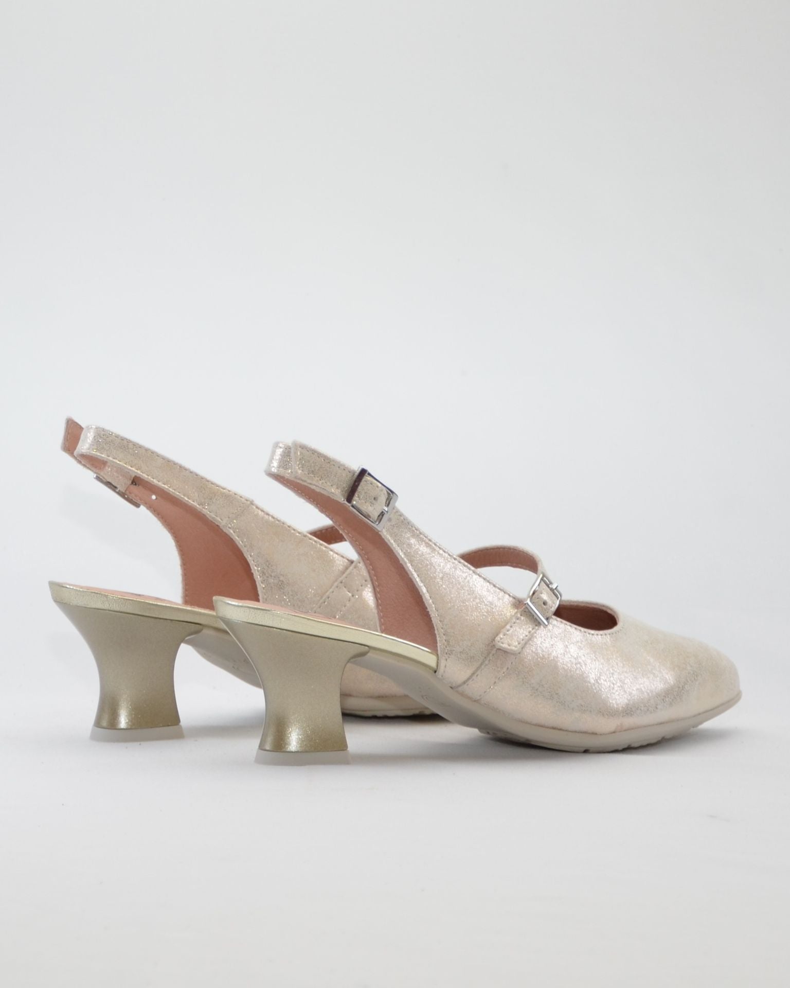 ZAPATO SALON MUJER DORADO TALON DESTALONADO Y HEBILLA PITILLOS 11183