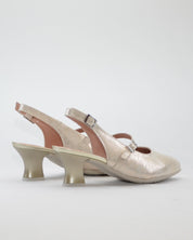 ZAPATO SALON MUJER DORADO TALON DESTALONADO Y HEBILLA PITILLOS 11183