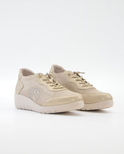 ZAPATO DE CORTE DEPORTIVO MUJER CON CUÑA Y CORDON ELASTICO TREINTAS L4569 BEIGE