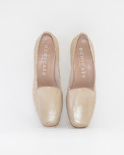 ZAPATO MOCASIN MUJER TACON BAJO COLOR BEIGE METALIZADO D CHICAS 1021 FLORES
