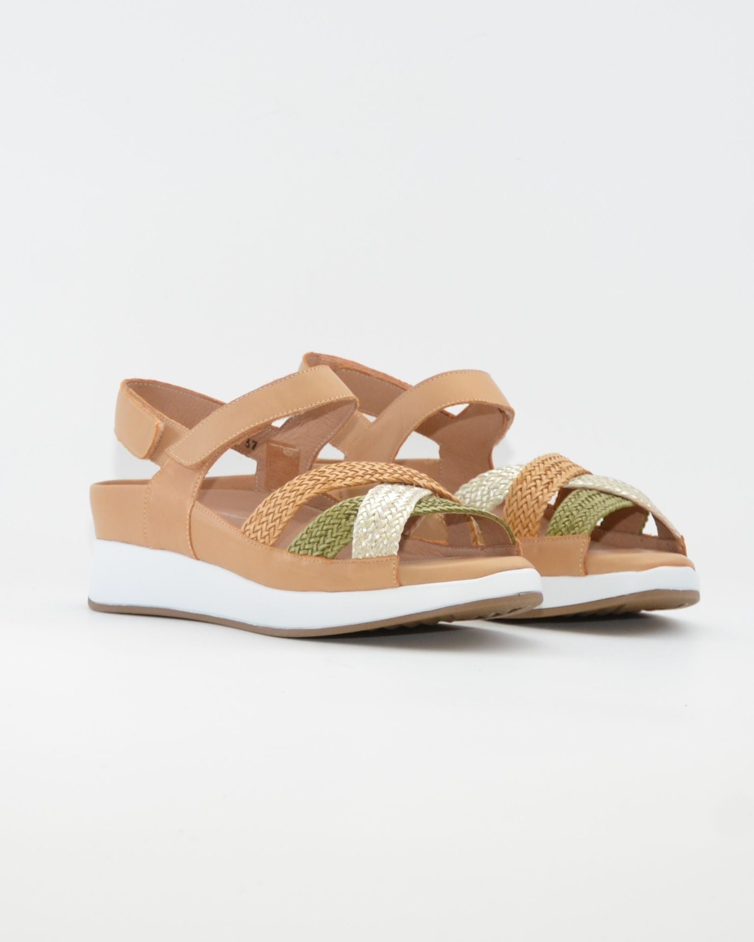 SANDALIA TRENZADA PLANTILLA EXTRAIBLE MUJER ANCHO ESPECIAL MULTI MIEL PIE SANTO 260429