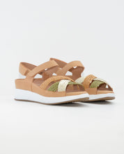 SANDALIA TRENZADA PLANTILLA EXTRAIBLE MUJER ANCHO ESPECIAL MULTI MIEL PIE SANTO 260429