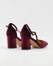 ZAPATO SALÓN MUJER COLOR TERCIOPELO BURDEOS TACÓN ANCHO Y TIRAS AZAREY 459M066
