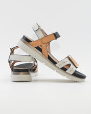 SANDALIA PLANA MUJER STONEFLY DOS VELCROS COMBI CAMEL BLANCO Y NEGRO