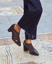 ZAPATOS ABOTINADOS TACON LICRA MARRON A5427