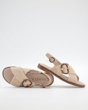 SANDALIA MUJER PLANA BEIGE CON DETALLES EN CUERDA TRENZADA CARMELA 163160
