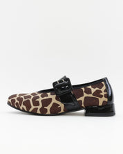 MERCEDITAS MUJER ANIMAL PRINT JIRAFA CHAROL NEGRO CON CORREA Y HEBILLA LACOMBA CEDAR