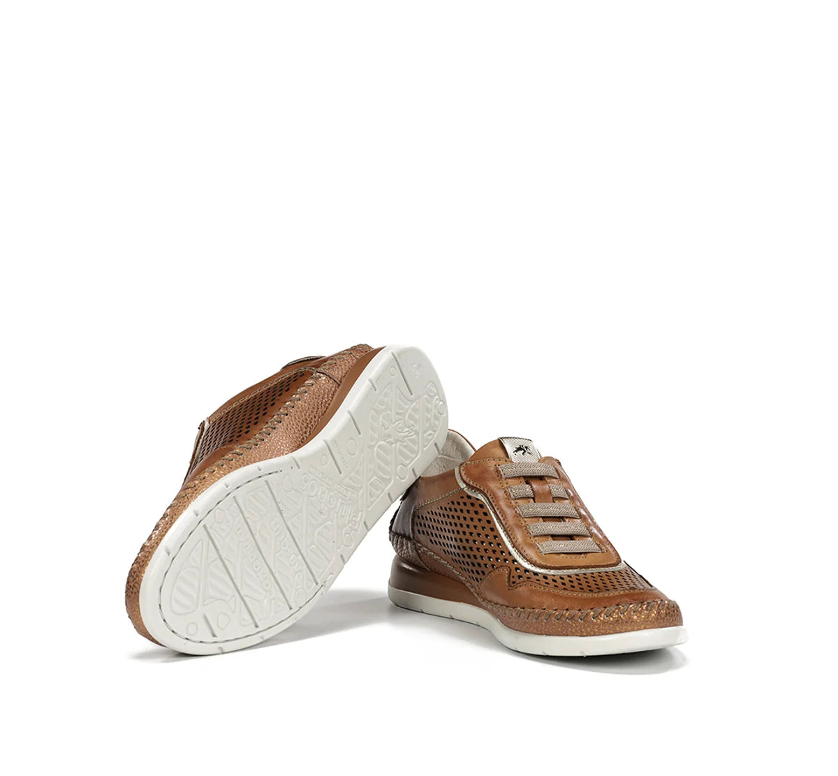 ZAPATO FLUCHOS MUJER COLOR CAMEL CON ELASTICOS METALIZADOS FLUCHOS SELLA F2143 DORE