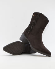 BOTIN MUJER COWBOY SERRAJE MARRÓN CHOCOLATE CON FLECOS CARMELA 164252